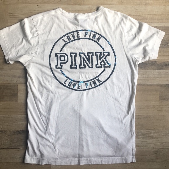 Pink Victoria Secret White Tee Shirt Womens Size XS Sequins Embroidered - Picture 5 of 6